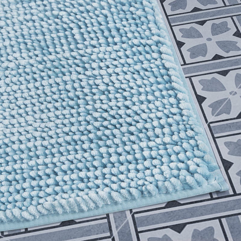 Laura Ashley Butter Chenille Bath Rug, Absorbent Shaggy Bathroom Mat, Non Slip Plush Carpet Rugs for Tub and Sink - 2 Piece (17" x 24" and 20" x 34") Aqua - Image 2